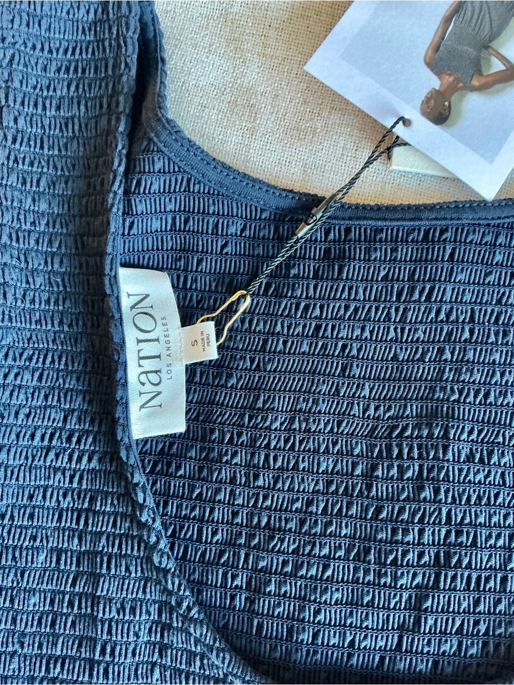 Nation LTD Clementine Pima Cotton Smocked Midi Dress Midnight Navy S - Picture 2 of 16